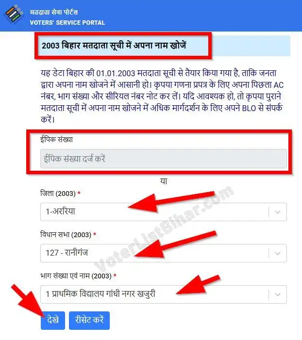 Bihar Voter List 2003 Online